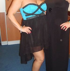 Teal and black cocktail dress